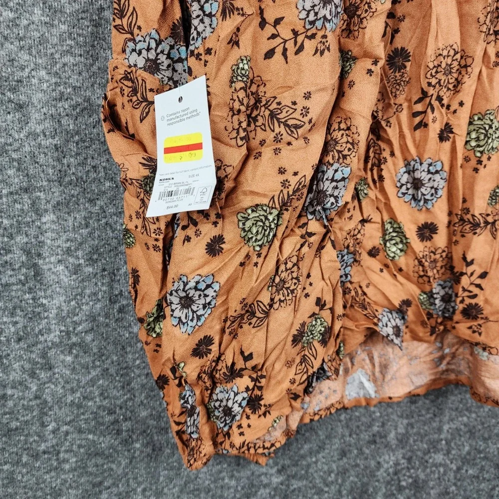 Sonoma Floral Blouse Women 4X Rust Orange Boho Ruffle V-Neck Long Sleeve NWT
